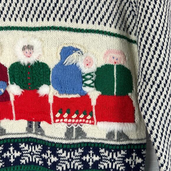 Womens VTG 1986 Susan Bristol Wool Sweater Hand Embroidered Family Puff Sleeve S - Picture 5 of 9